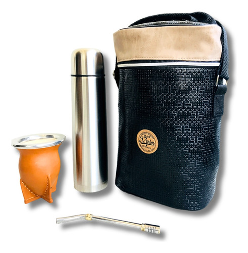 Set Matero Bolso Premium Mate Vaqueta Cuero Termo 1 Litro