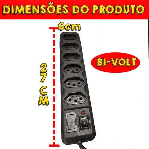 Régua Filtro De Linha Extensão 6 Tomadas Bivolt Com Fusível