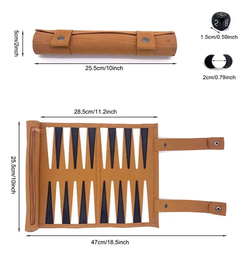 Juegos De Backgammon De Viaje Enrollables De Cuero Genuino,