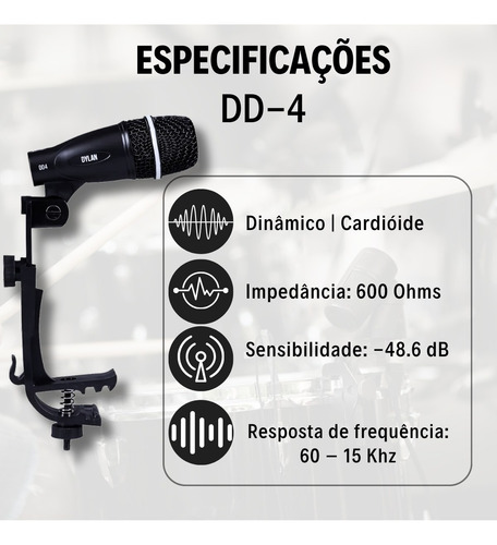 Kit De Microfone Para Bateria 7 Peças Dylan Dd-7 + Hard Case