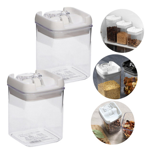 2 Potes Porta Mantimento Hermético Trava Transparente 300 Ml