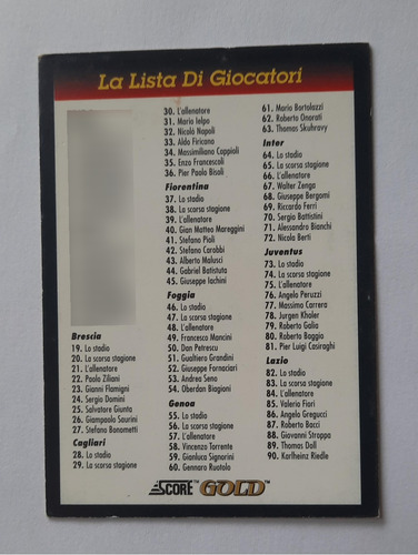 Cards Score Gold 93 Campeonato Italiano Lote Com 223 (Usado)