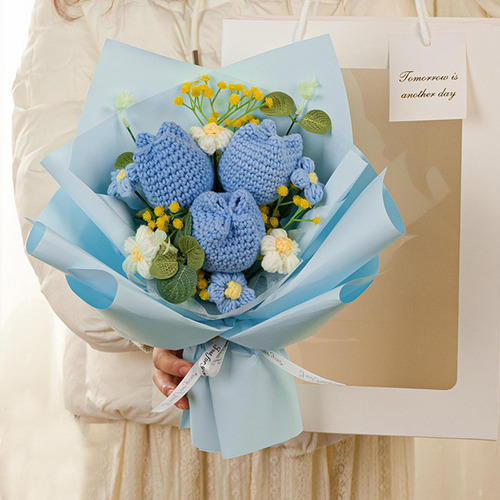 . Ramo De Flores De Ganchillo Flores De Punto Con Azul