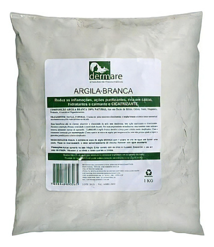 Máscara faciai para pele Dermare Argila Branca 1kg