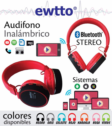 Audifono Bluetooth Inalambrico Radio Fm Mp3 Micro Sd