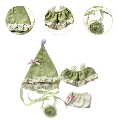 4x Moda Bonecas Elf Roupas E Calças Chapéu Bolsa Verde