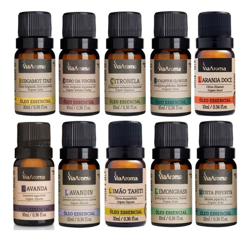 10 Óleos Essenciais Via Aroma Aromaterapia 10ml Brinde Caixa