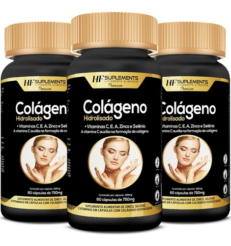 3x Colageno Hidrolisado + Vitaminas 60caps Hf Suplements