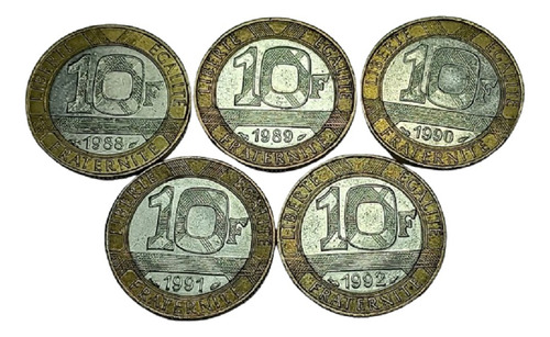 Francia - 10 Francos 1988 - 92 Lote X 5 Distintas (lot 008)