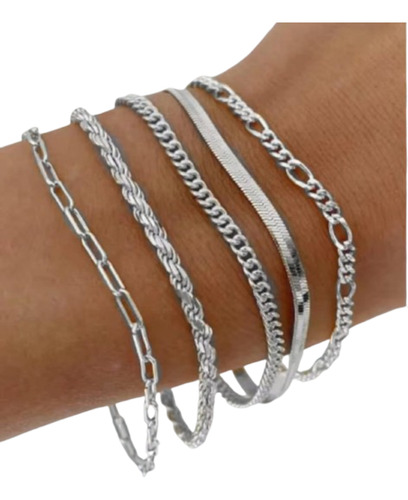 Pulsera Generic Conjunto 5 Cadenas Acero Ajustable