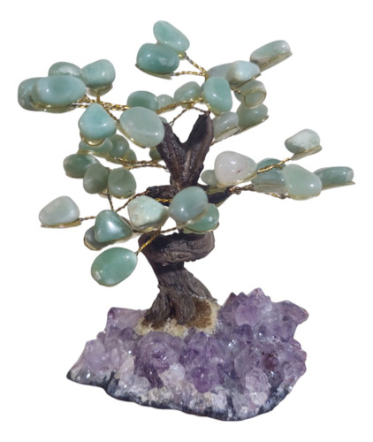 Figura Árbol Bonsai De Cuarzo Base Drusa De Amatista Natural