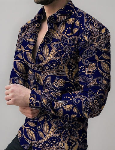 Camisa De Manga Larga Con Estampado Floral Casual En 3d