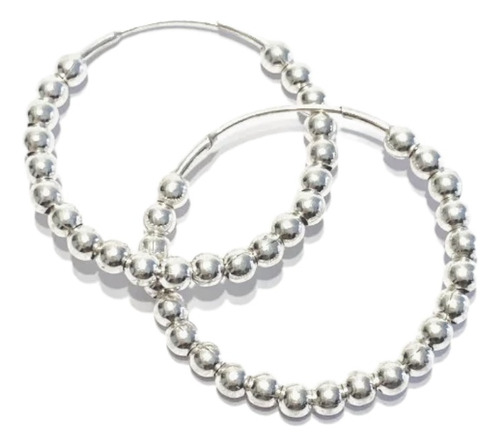 Par De Aros Argollas Plata 925 Con Bolitas 2,5cm