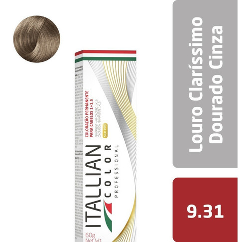  Coloração Itallian Color Professional | 60g | - Tons De Bege Tom 9.31 Loiro Claríssimo Dourado Cinza