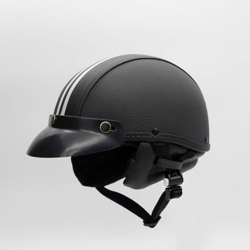 Capacete Coquinho Scooter Moto Elétrica Bike Couro Preto