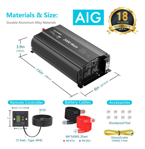 Inversor De Corriente 2000 W 12 V Cc A 110 120 V Ca 20 A