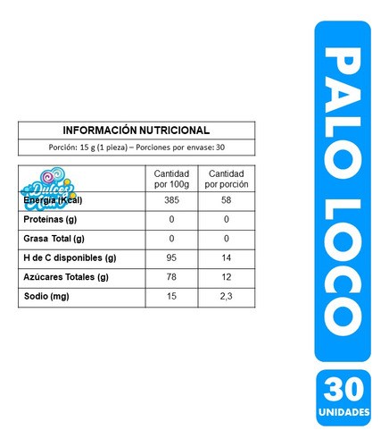 Palo Loco - Palito Con Dulce Ácido De Frutilla(caja Con 30u)