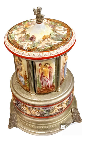 Carrusel Porta Habanos Porcelana Capodimonte Caja Musical 