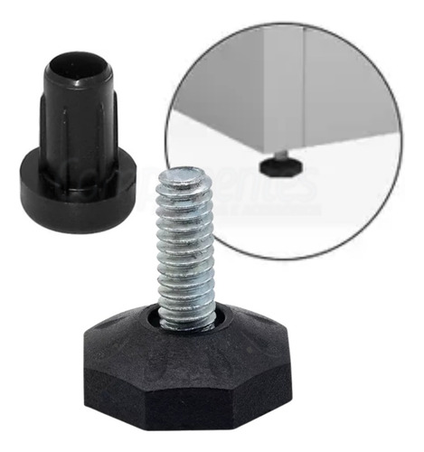 Pé Nivelador Oitavado 1/4x3/4 Base 22mm +bucha 1/4 - 100 Und