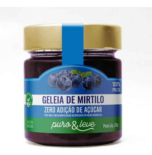 Geleia Puro E Leve 100% Fruta - Zero Açúcar 230g - Sabores Sabores Mirtilo