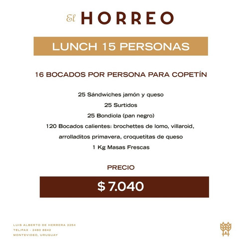 Lunch Para 15 Personas - 16 Bocados Por Persona - El Horreo