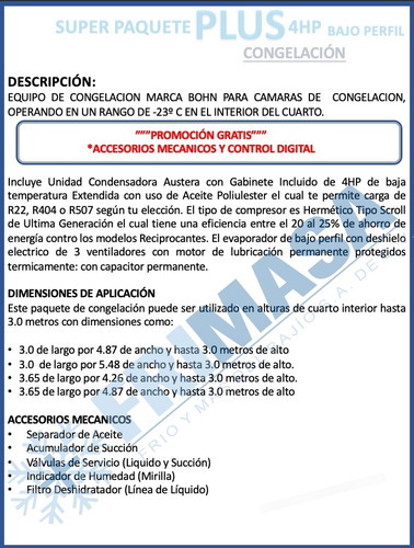 Super Paquete Plus 4hp Congelacion 43-52 M3 Bajo Perfil