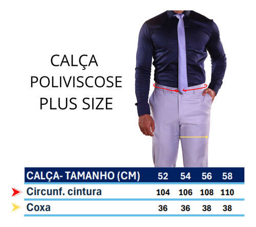 Calça Plus Size Masculina Social Poliviscose Slim Fit