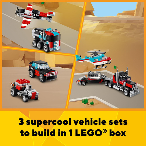Camión De Plataforma Toy Lego Creator 3 En 1 Con Helicóptero