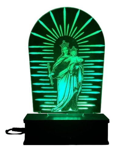 Luminaria Led, Nossa Senhora Do Pilar, Virgem Do Pilar Cúpula 16 Cores Estrutura Preto 127/220v