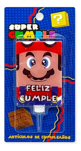 Mario Bros Vela Para Cotillón Cumpleaños Fiestas 