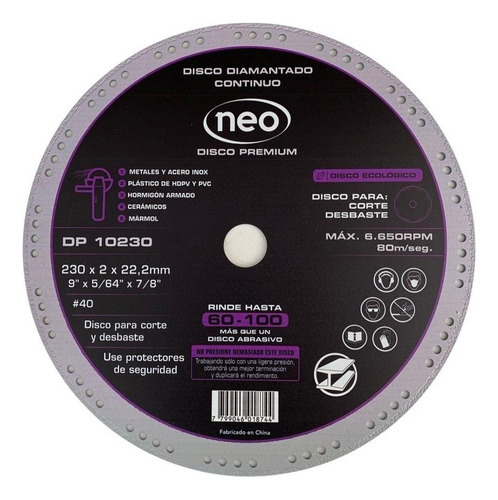 Disco Diamantado Premium 230mm Neo Color Negro