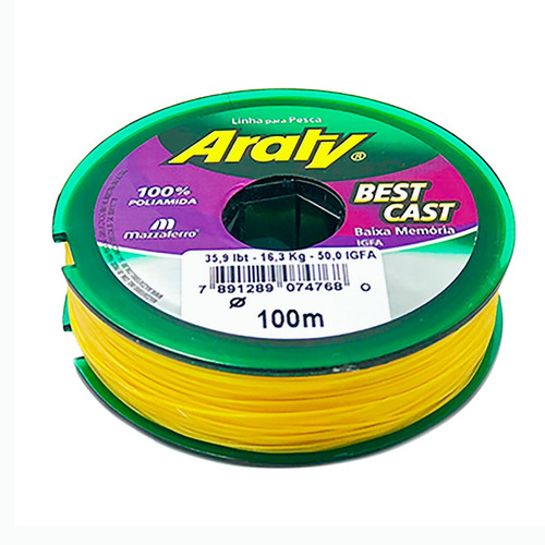 Imagen 4 de 6 de Bobina Tanza Nylon Monofilamento Araty 0.50 Mm Amarillo Fluo