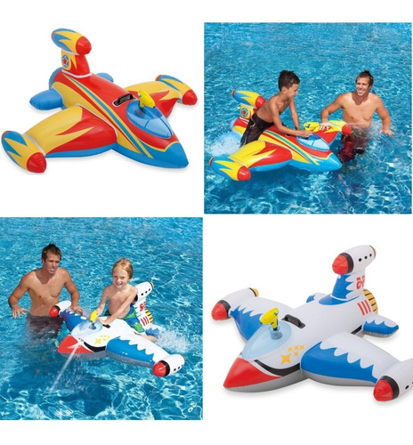 Set X2 Avión Nave Inflable C/ Pistola D Agua P/ Niño Piscina