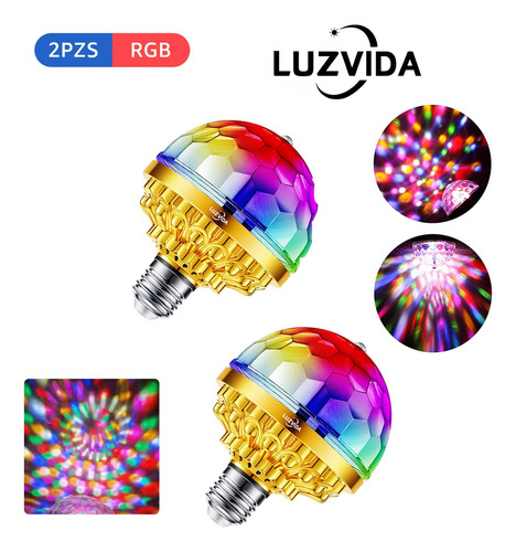 Luzvida 2 Piezas Luces De Escenario Fiestas 360° Base E27 Bombillas Giratorias De Color,dj Luces Lamparas Led Fiesta De Cumpleaños Club Bar Cabezas Roboticas Traje Robot Led Bombilla Estroboscópica