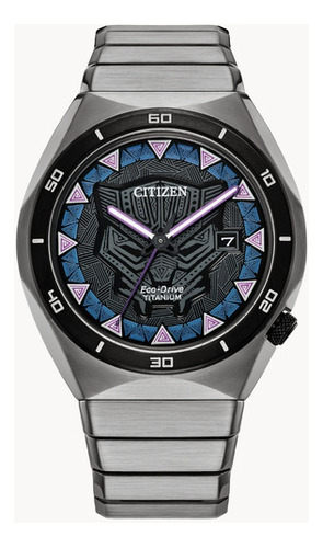 Reloj Citizen Marvel Black Panther Aw1668-50w Original Color De La Correa Plateado Color Del Bisel Negro Color Del Fondo Negro