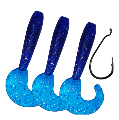 Isca Soft Shad Grub Simples Criatura Traira Tucure Kit 3pçs Cor 2 - Azul