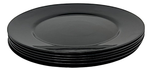 06 Pratos Redondo Jantar Vidro Opalino Preto Mesa Posta 26cm