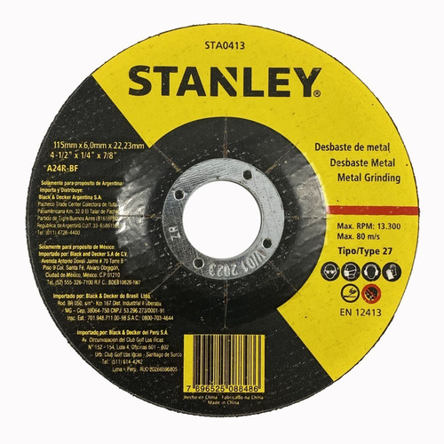 Disco Desbaste Metal 4.1/2x1/4x7/8 Stanley Com 10 Unidades