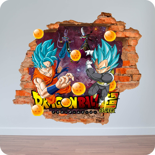 Vinilo Pared Rota 3d Dragon Ball Z Goku Vegeta 80x80