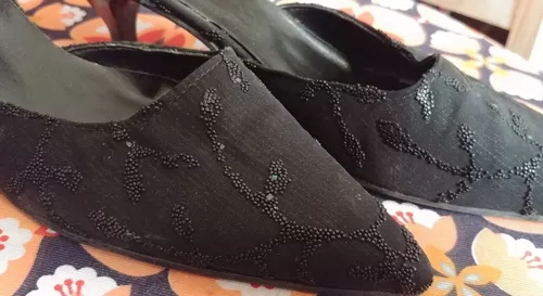 Zapatos Mujer De Fiesta Negros De Tela Con Taco N37