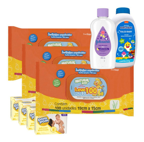 Kit Lenco Natural Baby 300un Talco Oleo Sabonete Glicerina