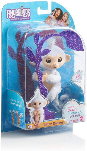 Fingerlings Glitter Monkey - Sugar White Glitter Interactivo