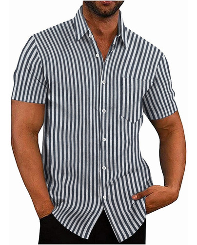 Camisas Manga Corta Para Hombre De Rayas Casual Playeras