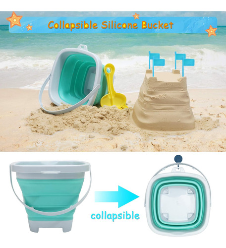 Racpnel Beach Toys Sand Para Niños, Cubo Plegable Y Palas Co