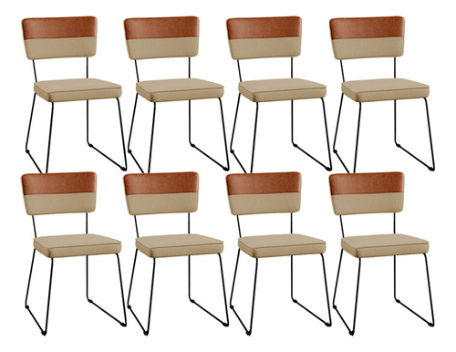 Kit 8 Cadeiras Cozinha Sala Jantar Allana Camel Linho Bege Cor Da Estrutura Da Cadeira Preto Desenho Do Tecido Liso