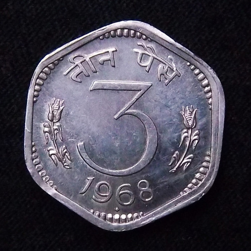 India 3 Paise 1968 C (calcuta) Sin Circular Km 14.2