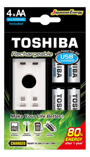 Carregador De Pilha Usb C/4 Pilhas Aa 2.000mah - Toshiba