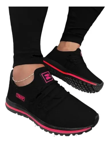 Tênis Feminino Para Academia E Caminhada Super Confortável Preto/pink Lisa 37 Br