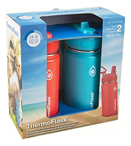 Thermoflask Paquete De 2 Botellas De Agua De Acero Color Rojo/azul