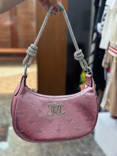 Bolsa Juice Couture Pink Metal Rosa Pink Logo Juicy Ouro Prateado